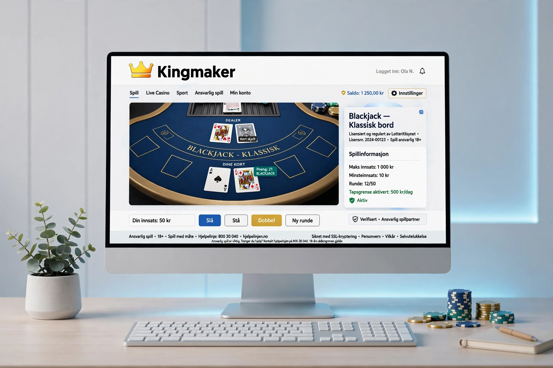 nettbasert baccaratspill på Kingmaker Casino i Norge